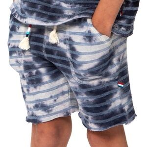 KIDS SOL ANGELES CATALINA CLOUD BLUE & WHITE STRIPE TIE-DYE SHORTS - SIZE 12